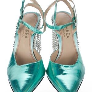 AREA Metallic Green Heels with Crystal Accents